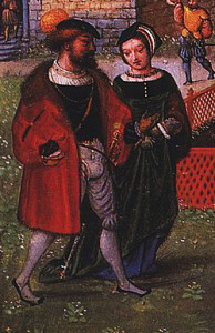 "Simon Bening - April" by Simon Bening (circa 1483/1484–1561) - München, StB, cod. lat. 23638, fol. 5v. Licensed under Public Domain via Wikimedia Commons